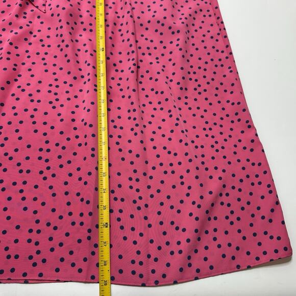 J Peterman Maxi Skirt Size 4 Pink Navy Polka Dot A-Line Retro Pockets Long Slit - Picture 3 of 12